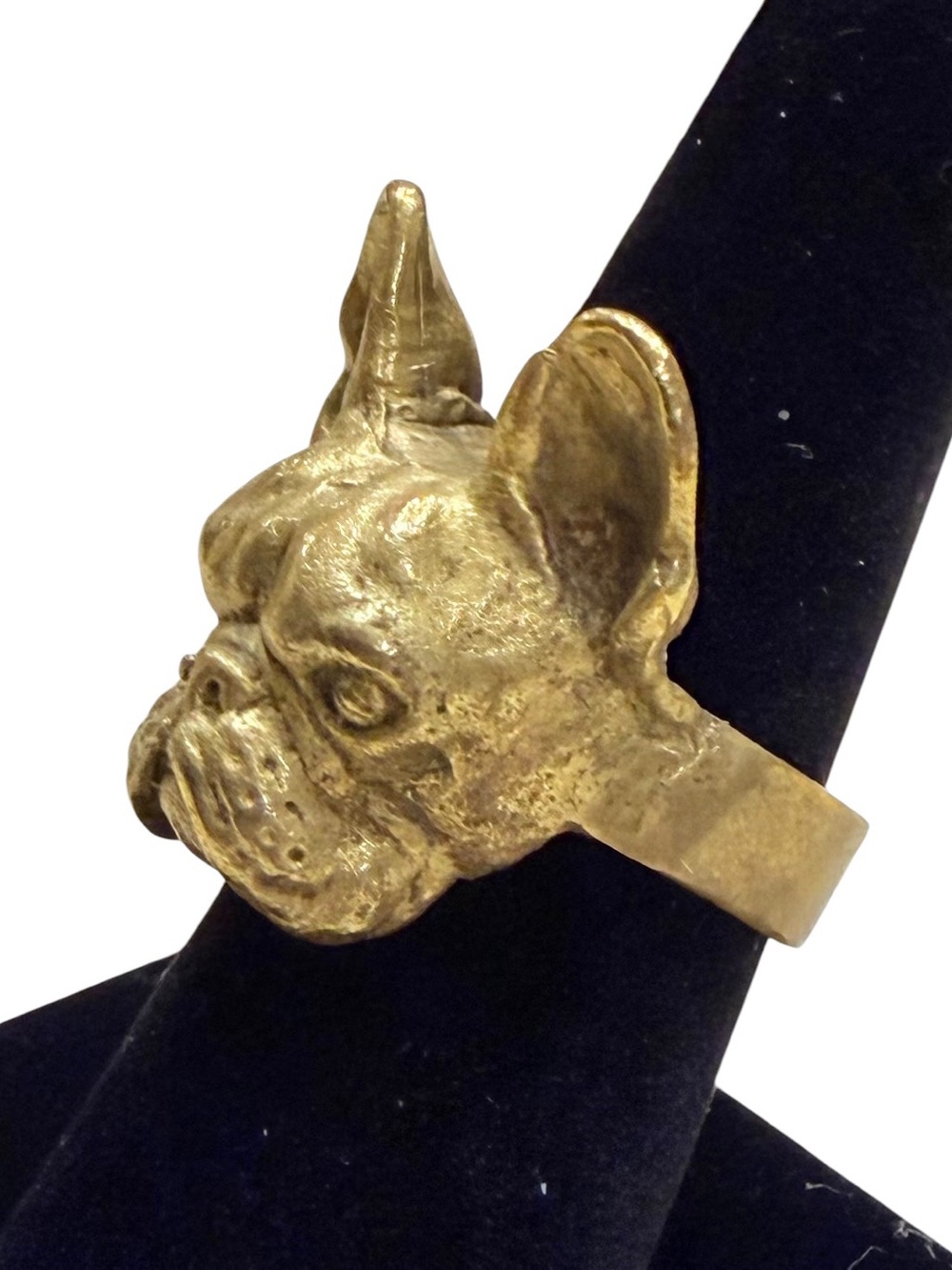 French Bulldog 14k Gold Plated Statement Sculptural Ring Size 7
